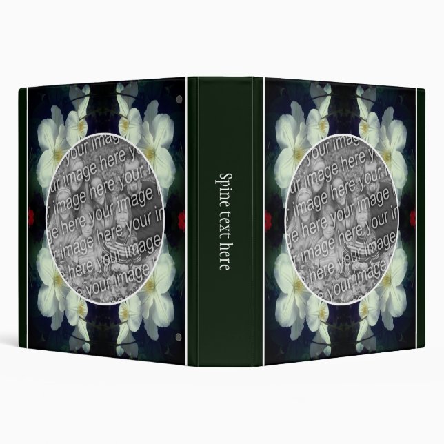 White Clematis Flowers Frame Create Your Own Photo 3 Ring Binder (Background)