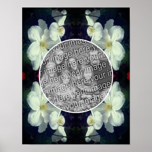 White Clematis Flowers Frame Create Your Own Photo Poster (Front)