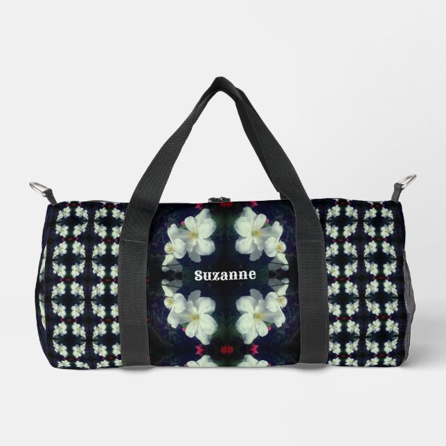 White Clematis Flowers Pattern Personalized Duffle Bag (Front)