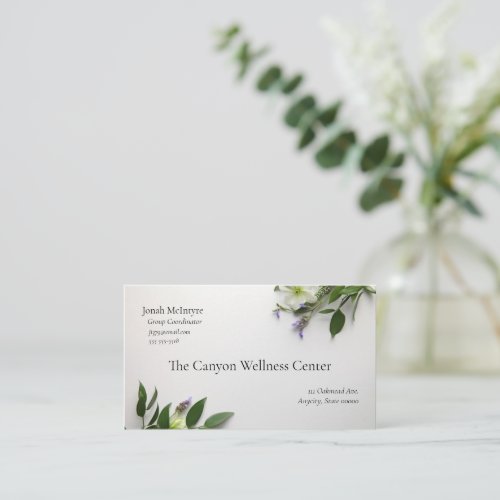 White clematis leaves lavender business card