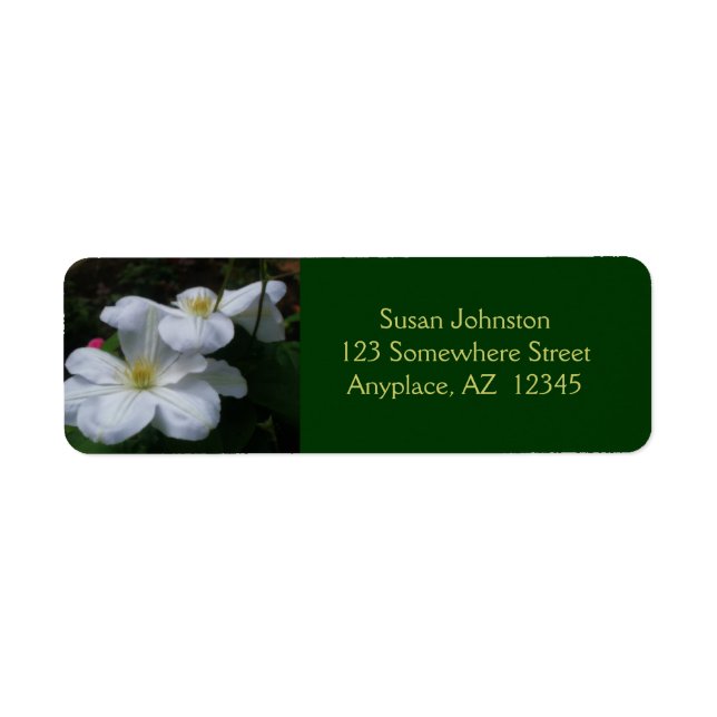 White Clematis Pair Flower Address Label (Front)