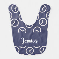 White clocks silhouette on indigo baby bib