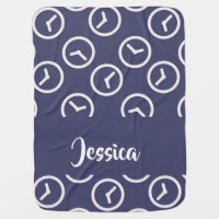 White clocks silhouette on indigo baby blanket