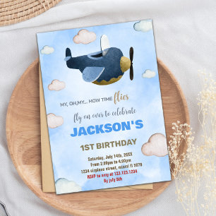 White Cloud Airplane Birthday Invitations