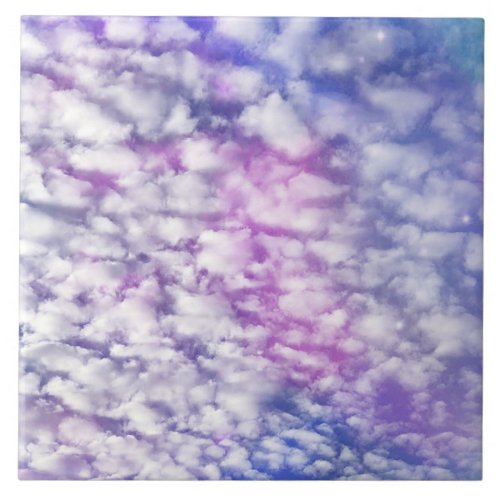 White Cloud with Blue Sky Space Ceramic Tile