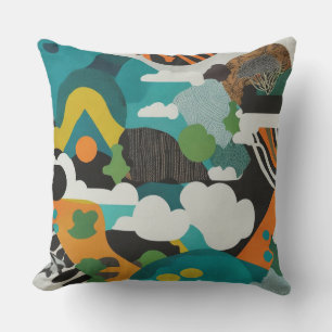 White clouds abstract geometric rainbow colors 3 throw pillow