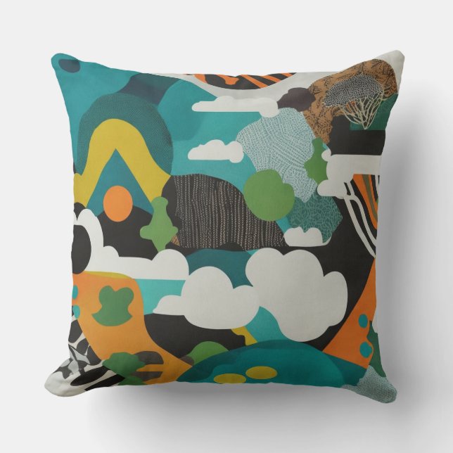 White clouds abstract geometric rainbow colors 3 throw pillow (Front)