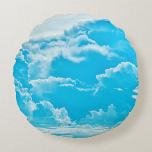 white clouds and bright blue sky background, pano round pillow