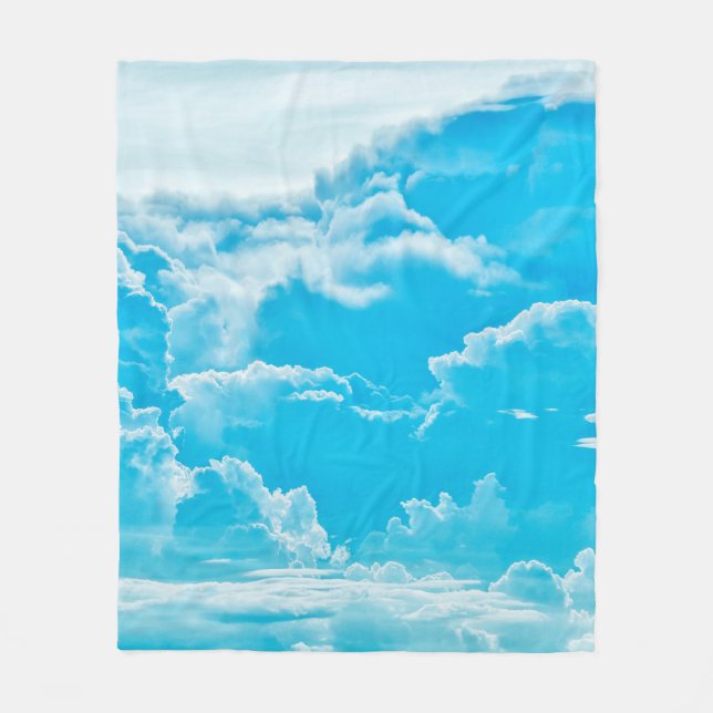 white clouds and bright blue sky background,panora fleece blanket (Front)