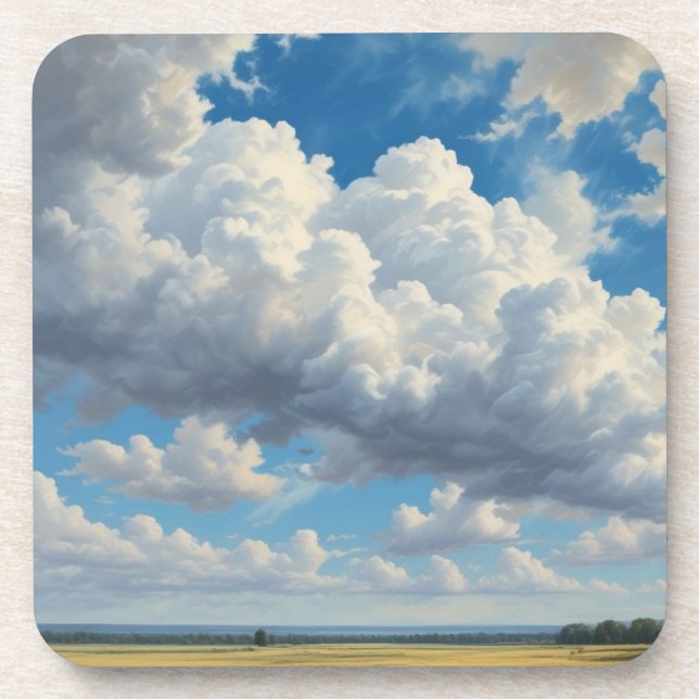White Clouds and Clear Blue Sky Beverage Coaster (Front)