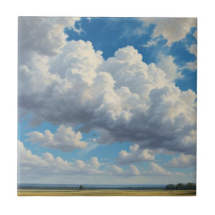White Clouds and Clear Blue Sky Ceramic Tile