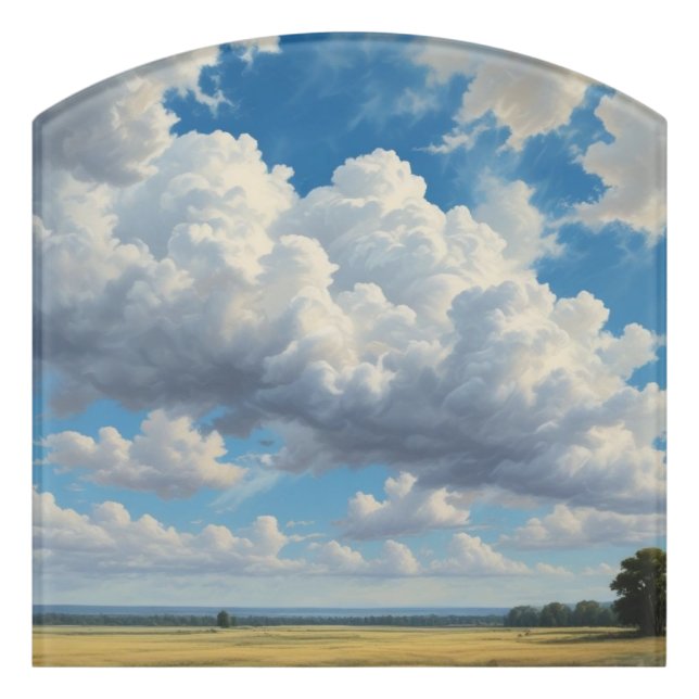 White Clouds and Clear Blue Sky Door Sign (Contour Front)
