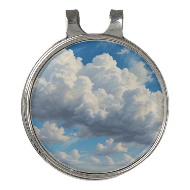 White Clouds and Clear Blue Sky Golf Hat Clip (Front)