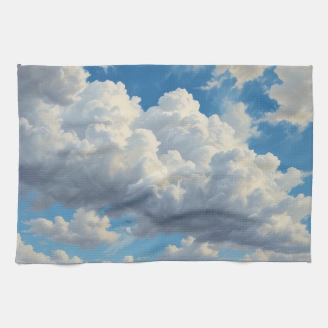 White Clouds and Clear Blue Sky Kitchen Towel (Horizontal)
