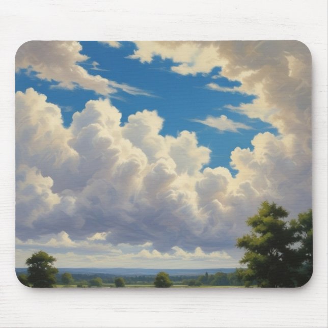 White Clouds and Clear Blue Sky Mouse Pad (Front)