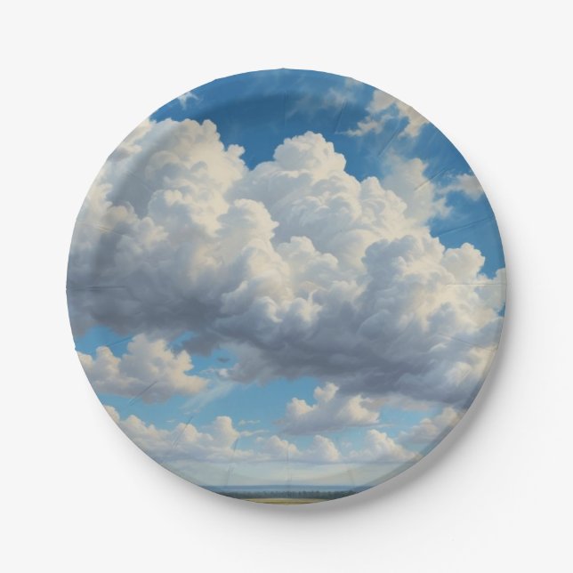 White Clouds and Clear Blue Sky Paper Plates (Front)