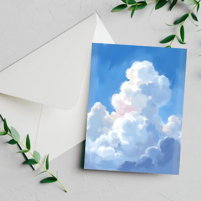 White Clouds Beautiful Blue Sky Watercolor Card (Creator Uploaded)