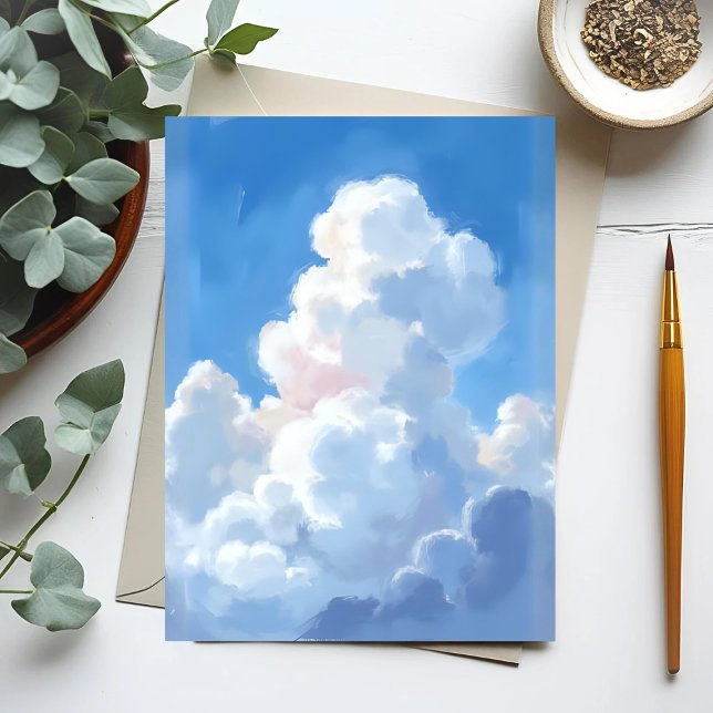White Clouds Beautiful Blue Sky Watercolor Postcard (Creator Uploaded)
