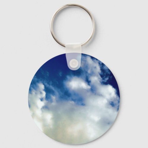 White Clouds  Blue Sky Keychain