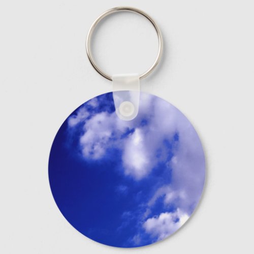 White Clouds  Blue Sky Keychain