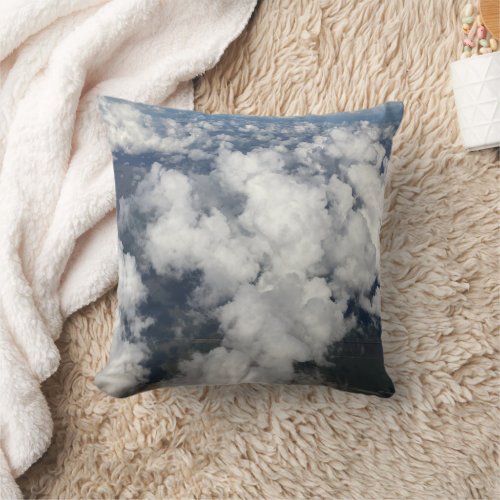 White Clouds Blue Sky Pattern Throw Pillow