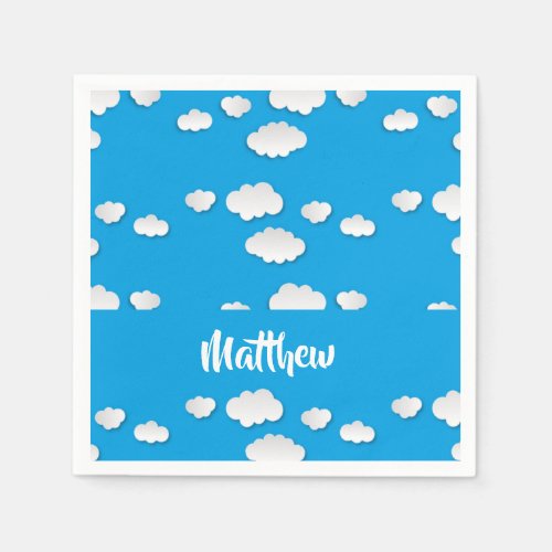 White clouds on blue napkins