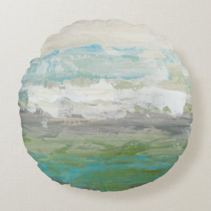White Clouds Overlooking Beautiful Landscape Round Pillow