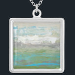 White Clouds Overlooking Beautiful Landscape Silver Plated Necklace<br><div class="desc">Jennifer Goldberger painted this beautiful landscape piece. White clouds are overlooking an amazing blue lake surrounded by gorgeous green grass. The colors are vivid and the detail is immaculate. Purchase your print now!</div>