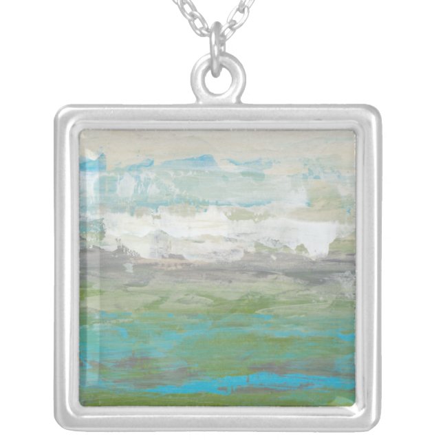 White Clouds Overlooking Beautiful Landscape Silver Plated Necklace (Front)
