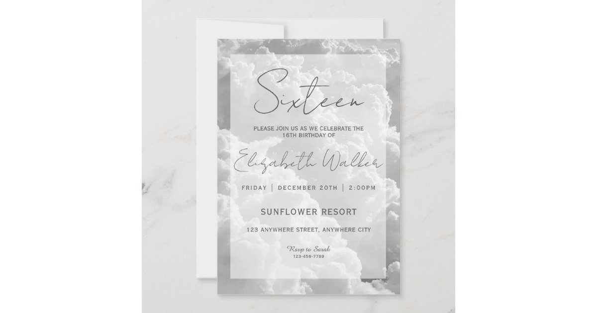 White Clouds Sweet Sixteen Birthday Party Invitation | Zazzle