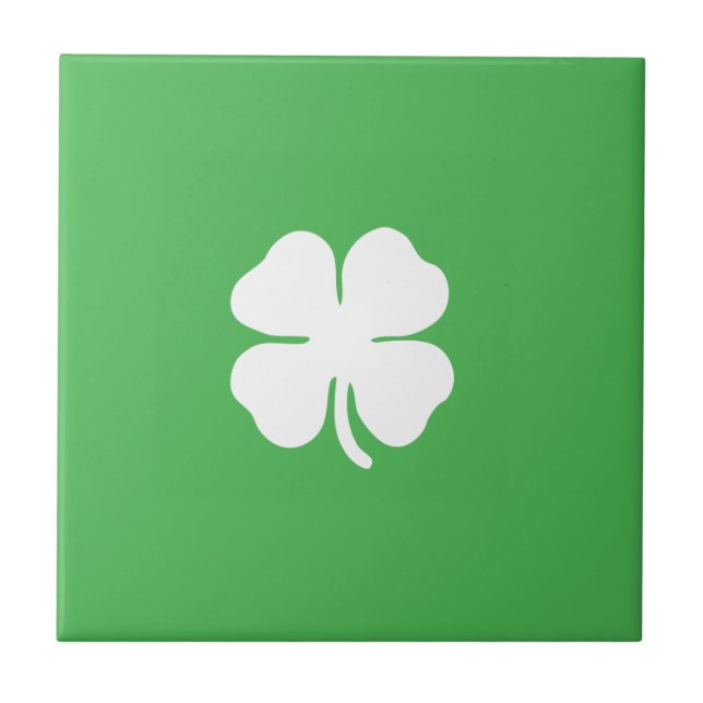 White Clover Leaf Ceramic Tile (Front)