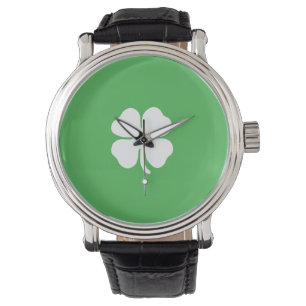 White Clover Leaf Leather Strap Watch