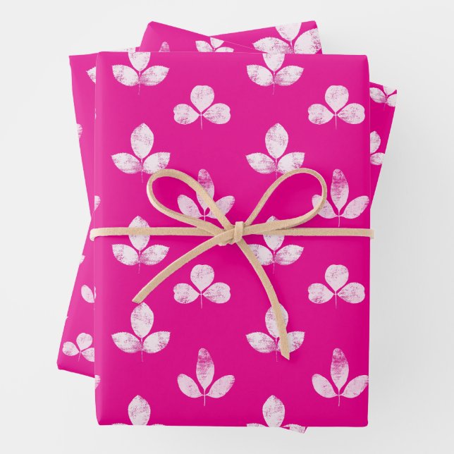 White Clover Pink Fuchsia Wrapping Paper Sheets (In situ)