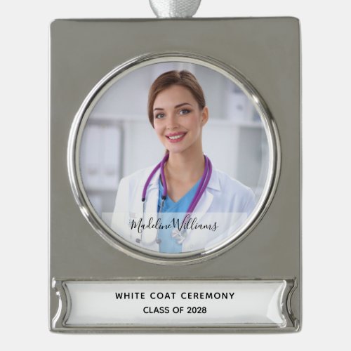 White Coat Cememony Medical Photo Silver Plated Banner Ornament