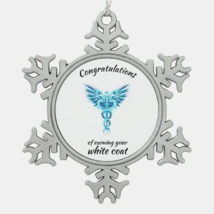 White Coat Ceremony Crystal Medical Snowflake Pewter Christmas Ornament