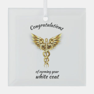 White Coat Ceremony Gold Medical  Glass Ornament