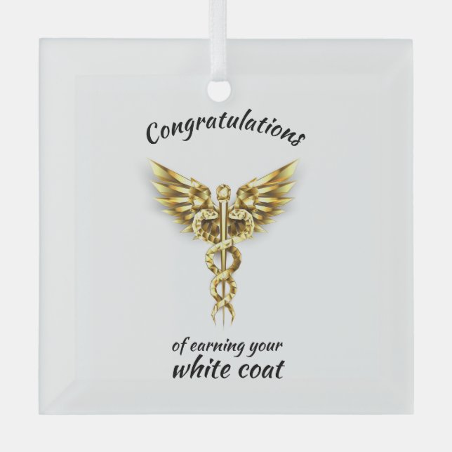 White Coat Ceremony Gold Medical  Glass Ornament (Front)