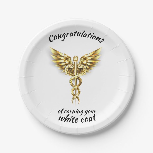 White Coat Ceremony Gold Medical  Paper Plates (Front)