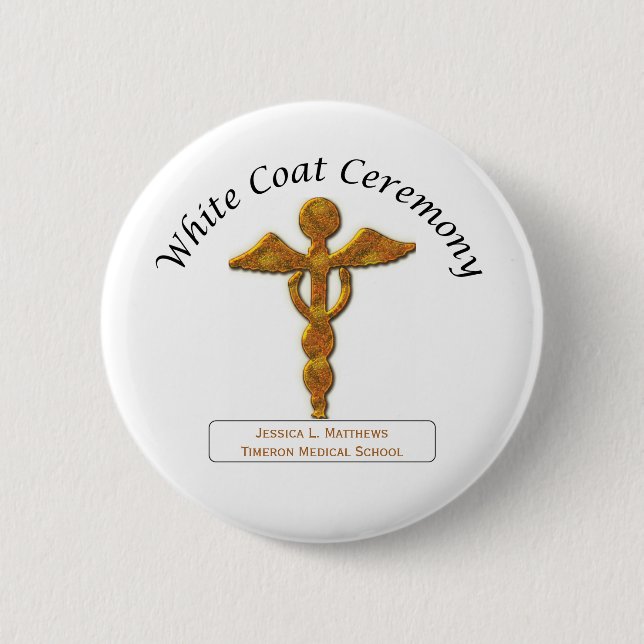 White Coat Ceremony Gold Medical, Round Gifts Button (Front)