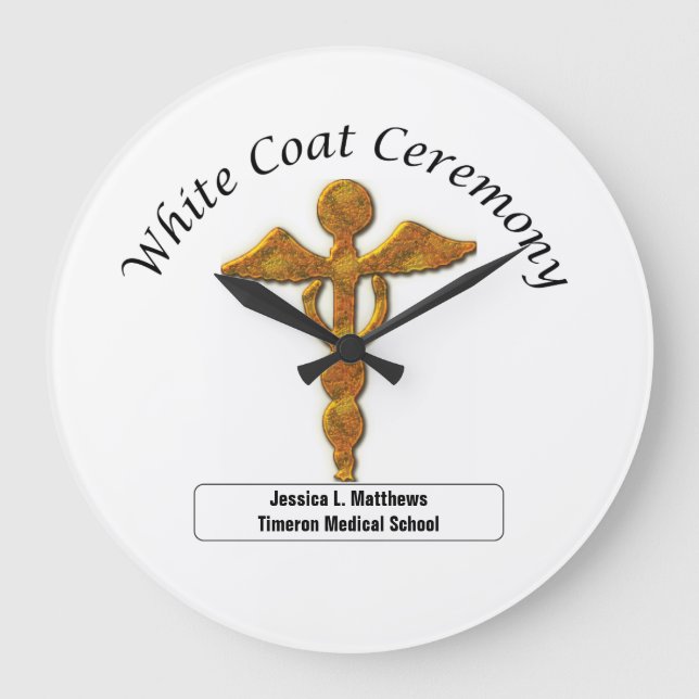 White Coat Ceremony Gold Medical, Round Gifts Large Clock (Front)