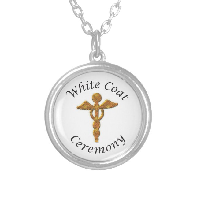 White Coat Ceremony Gold Medical, Round Gifts Silver Plated Necklace (Front)