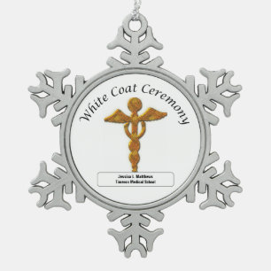White Coat Ceremony Gold Medical, Round Gifts Snowflake Pewter Christmas Ornament