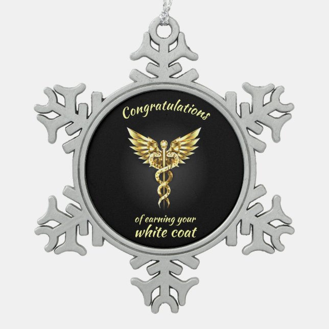 White Coat Ceremony Gold Medical  Snowflake Pewter Christmas Ornament (Front)