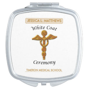 White Coat Ceremony Gold Medical, Square Gift Item Compact Mirror