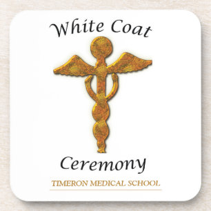 White Coat Ceremony Gold Medical, Square Gift Item Drink Coaster