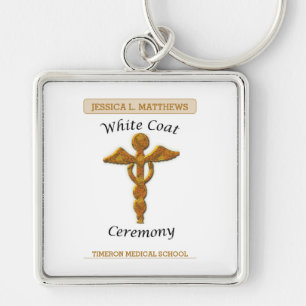 White Coat Ceremony Gold Medical, Square Gift Item Keychain