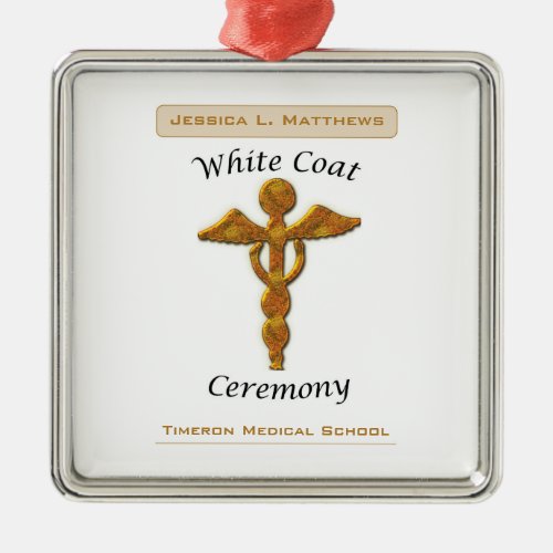 White Coat Ceremony Gold Medical Square Gift Item Metal Ornament