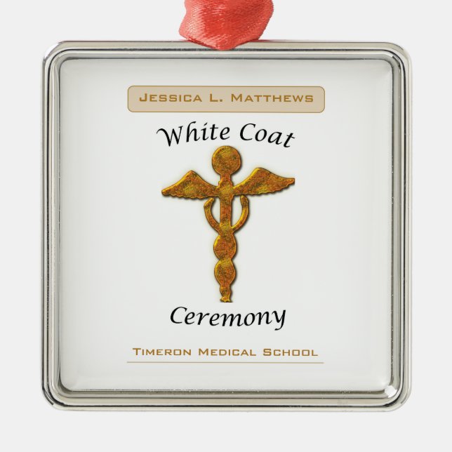 White Coat Ceremony Gold Medical, Square Gift Item Metal Ornament (Front)