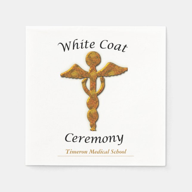 White Coat Ceremony Gold Medical, Square Gift Item Paper Napkins (Front)