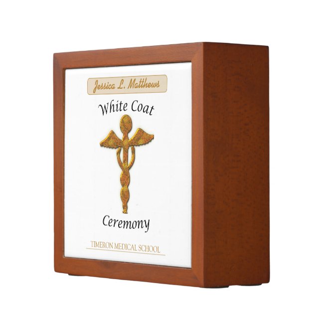 White Coat Ceremony Gold Medical, Square Gift Item Pencil Holder (Right)